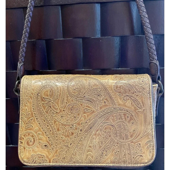 Relic Paisley Brown Leather Embossed Purse With Braided Strap & Magnetic Closure - Picture 2 of 11